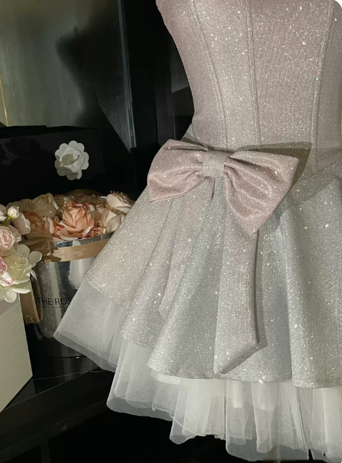 Stunning Homecoming Dress Spaghetti Strap Bowknot Dress Back to School Outfits Party Dress D6337