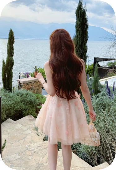 Sweet Homecoming Dress Halter Flower Tulle Dress Back to School Outfits Party Dress D6346