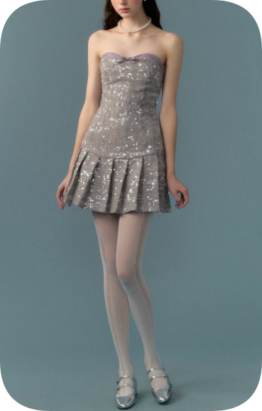 New Homecoming Dress Sweetheart Sequins Pleated Dress Back to School Outfits Party Dress D6347