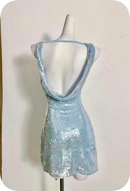 Shiny Homecoming Dress Jewel Sequins Backless Dress Back to School Outfits Party Dress D6352