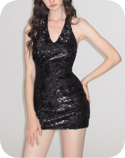Shiny Homecoming Dress V Neck Sequins Dress Back to School Outfits Party Dress D6353