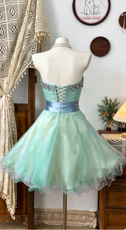 Stunning Homecoming Dress Sweetheart Rinestone Tulle Back to School Outfits Party Dress D6492