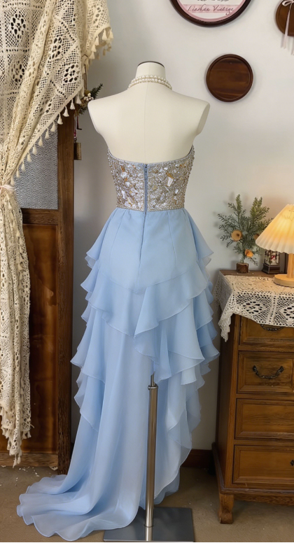 Elegant Homecoming Dress Sweetheart Hi-Lo Rinestone Back to School Outfits Party Dress D6500