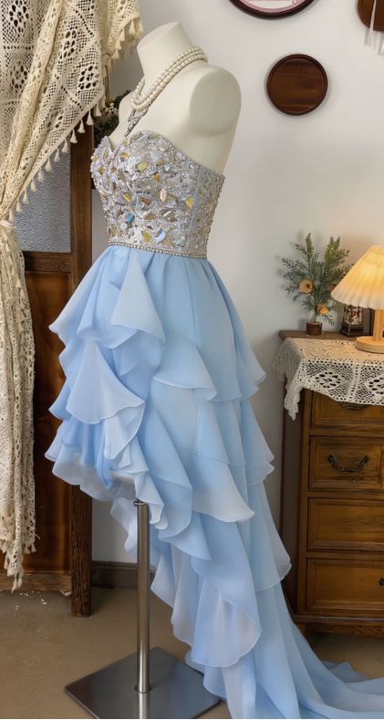 Elegant Homecoming Dress Sweetheart Hi-Lo Rinestone Back to School Outfits Party Dress D6500