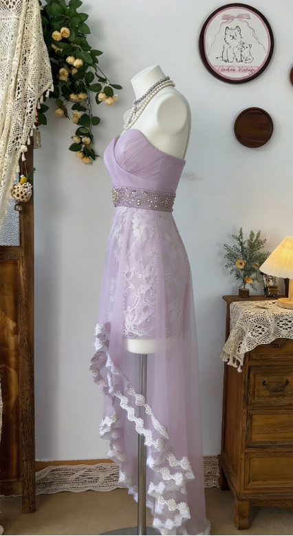 Elegant Homecoming Dress Sweetheart Hi-Lo Rinestone Back to School Outfits Party Dress D6499