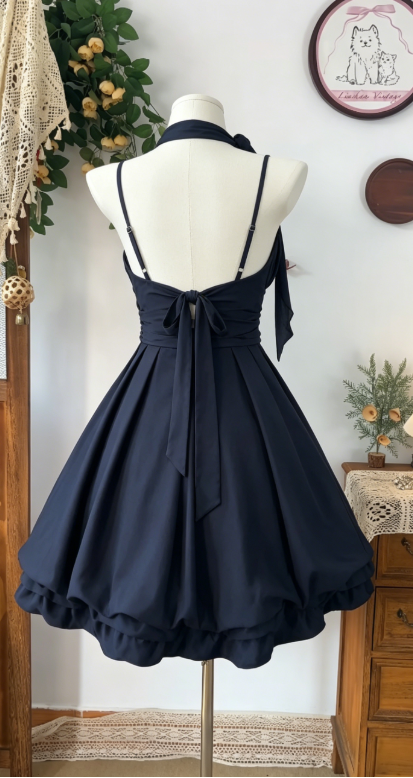 Beauty Homecoming Dress Halter Pleated Back to School Outfits Party Dress D6495