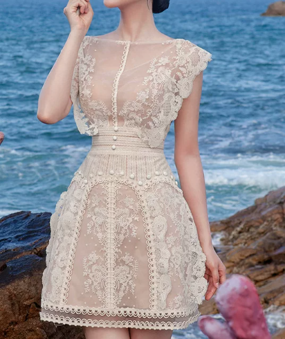 Elegant Homecoming Dress Jewel Lace Back to School Outfits Party Dress D6506