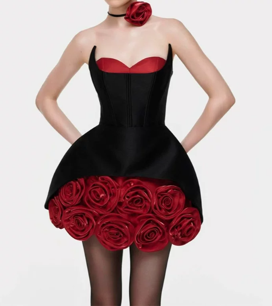 Stunning Homecoming Dress Asymmetric Flower Back to School Outfits Party Dress D6513