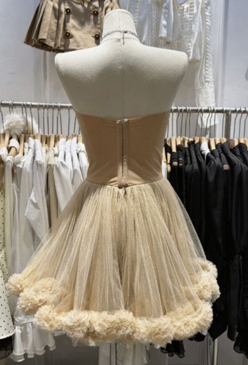 Simple Homecoming Dress Strapless Tulle Back to School Outfits Party Dress D6558