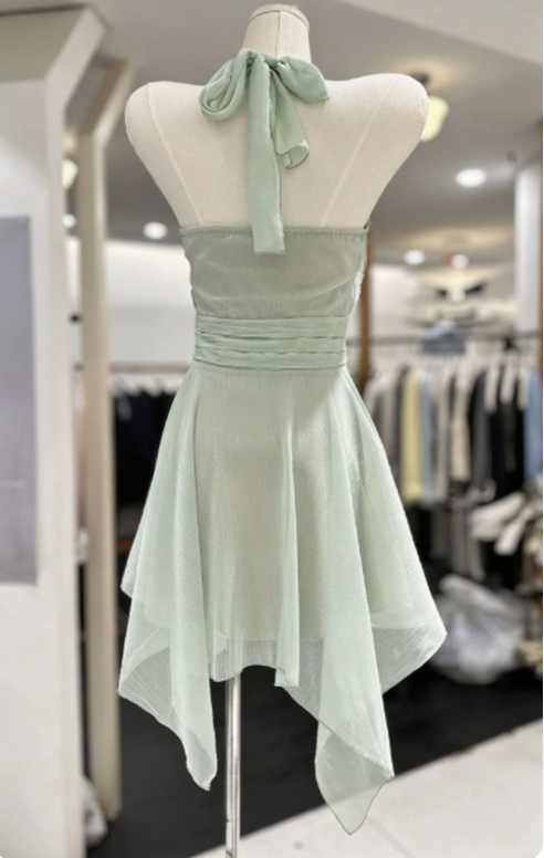 Elegant Homecoming Dress Halter Pleated Back to School Outfits Party Dress D6561