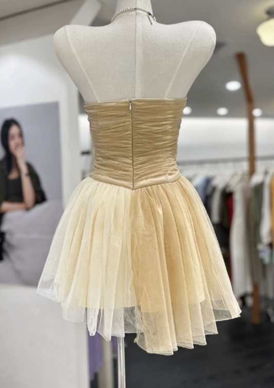 Simple Homecoming Dress Strapless Pleated Tulle Back to School Outfits Party Dress D6562