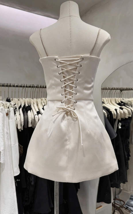 Elegant Homecoming Dress Spaghetti Strap Bowknot Back to School Outfits Party Dress D6566