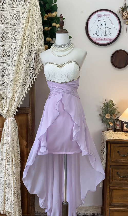 Chic Homecoming Dress Sweetheart Rinestone Pleated Hi-Lo Back to School Outfits Party Dress D6613