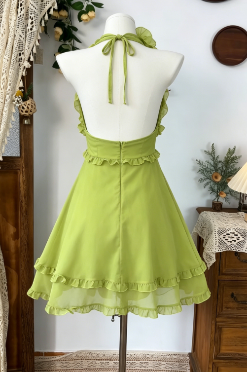 Simple Homecoming Dress Halter Backless Back to School Outfits Party Dress D6594