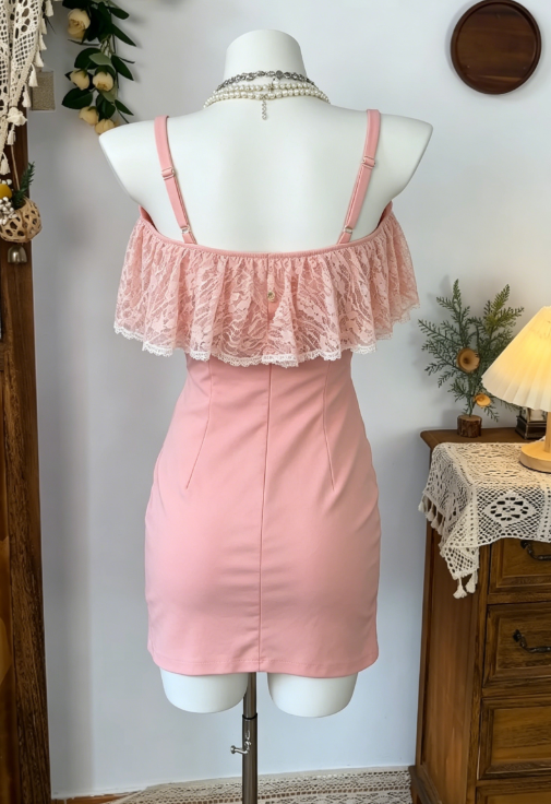 Sweet Homecoming Dress Spaghetti Strap Lace Back to School Outfits Party Dress D6590