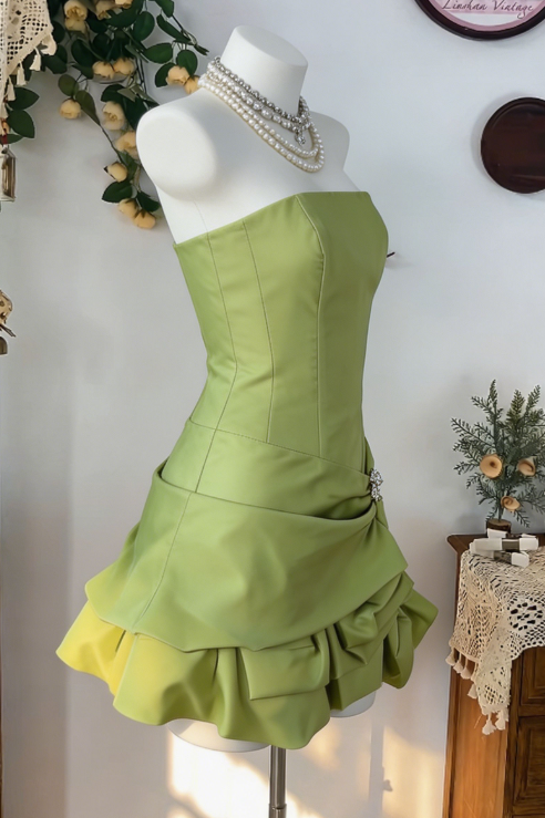 Pretty Homecoming Dress Strapless Pleated Rinestone Back to School Outfits Party Dress D6598