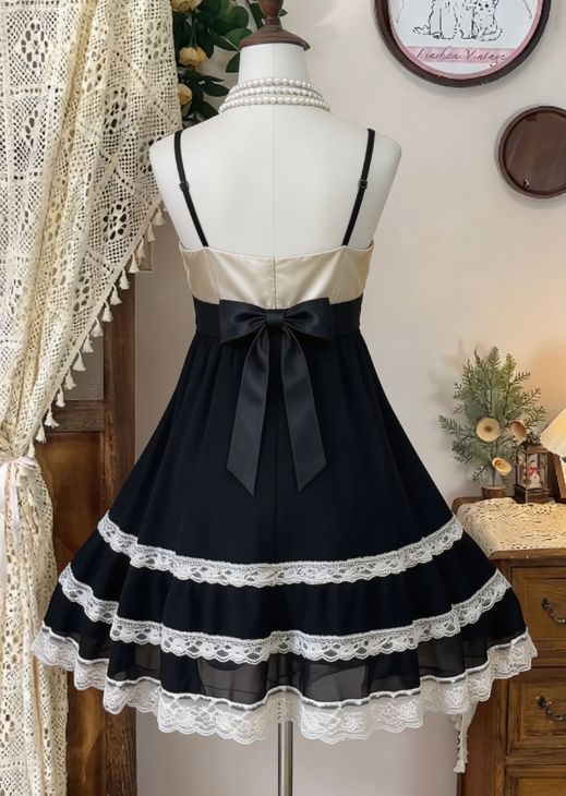 Chic Homecoming Dress Spaghetti Strap Lace Bowknot Back to School Outfits Party Dress D6618