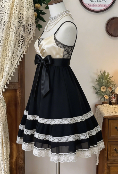 Chic Homecoming Dress Spaghetti Strap Lace Bowknot Back to School Outfits Party Dress D6618