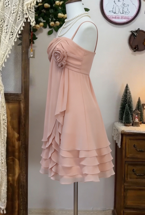 Sweet Homecoming Dress Spaghetti Strap Flower Cascade Back to School Outfits Party Dress D6630
