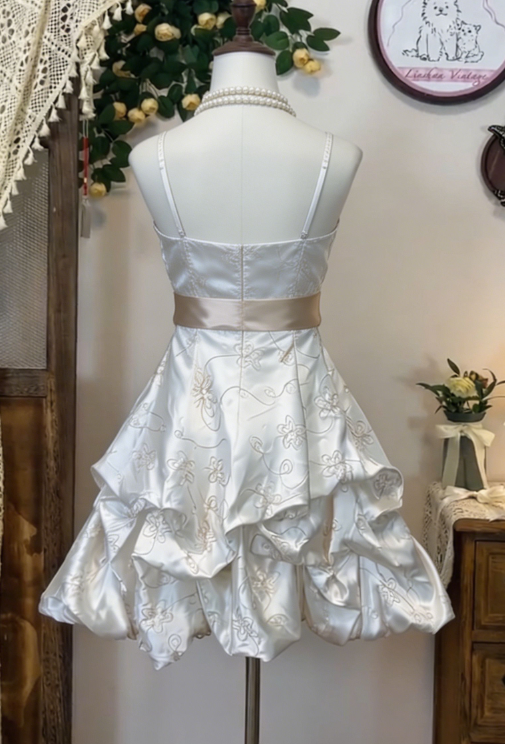 Sweet Homecoming Dress Spaghetti Strap Flower Cascade Back to School Outfits Party Dress D6632