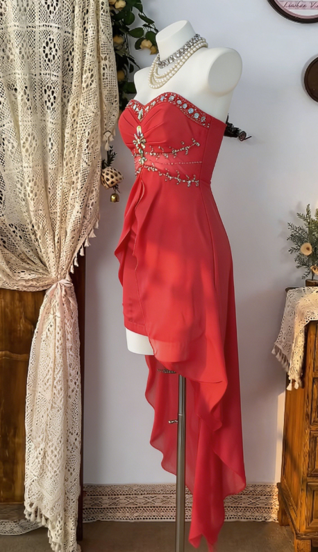 Chic Homecoming Dress Sweetheart Hi-Lo Rinestone Back to School Outfits Party Dress D6621