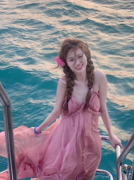 French pink holiday style backless halter neck suspender dress seaside beach long dress R0215