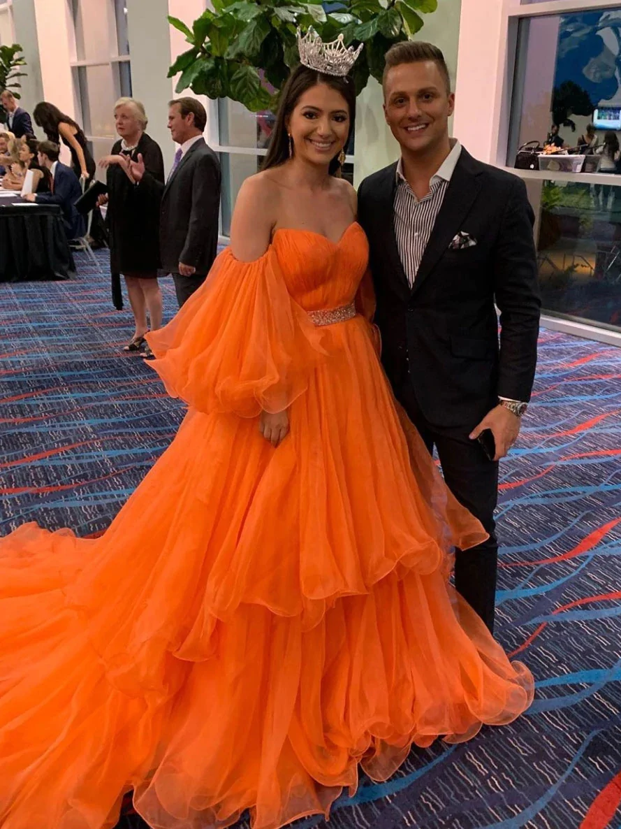 Off Shoulder Layers Tulle Prom Dresses, Formal Dresses, A-line Long Prom Dresses fg2178