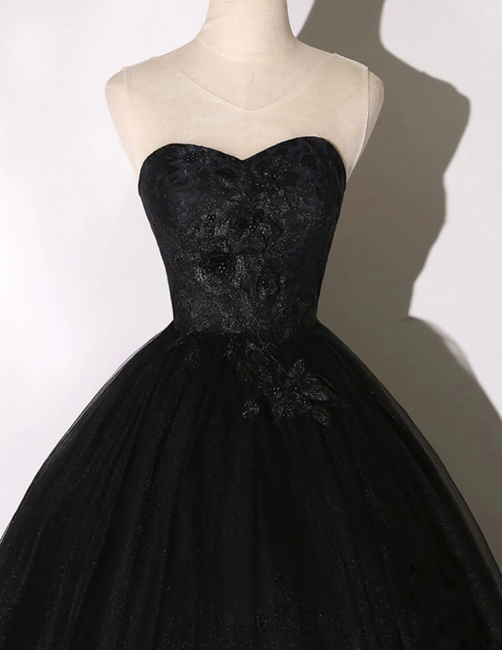 Black Long Prom Dresses, Black Lace Formal Evening Dress fg1308