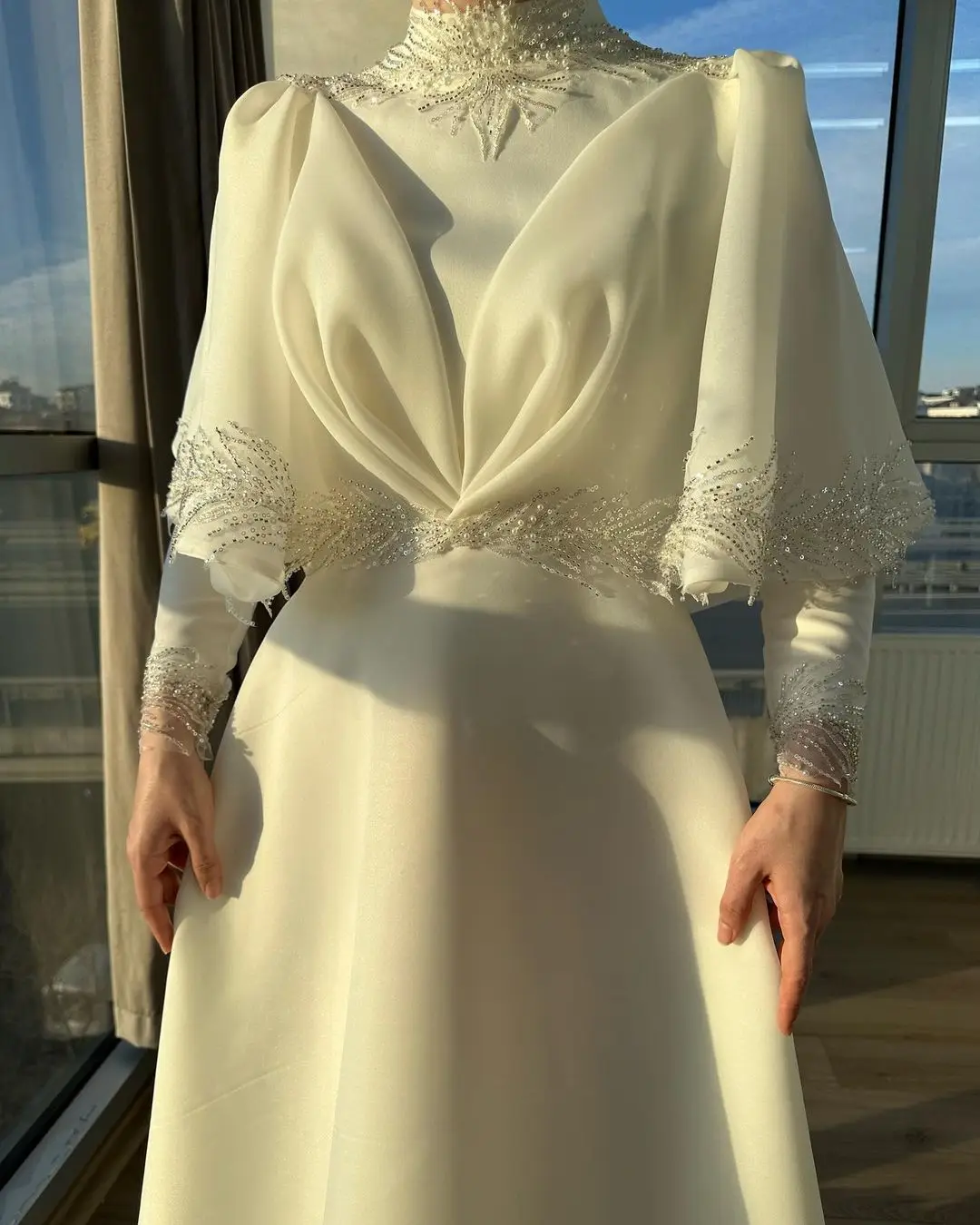 Dubai Formal Event Dresses Saudi Arabia Women's Prom Dresses High Neck Beadings Floor-Length Evening Dresses fg5765