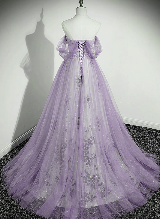 A-Line Light Purple Beaded Sweetheart Evening Dress, Light Purple Prom Dress fg4416