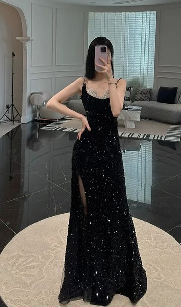 Black Sequin Prom Dresses Long Evening Gowns Formal Party Wear