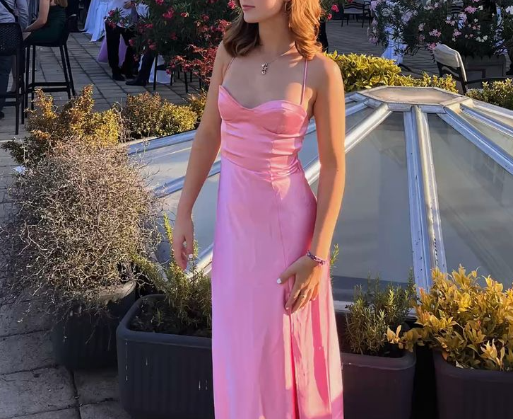 Pink spaghetti straps Long sexy party prom evening dress fg5760