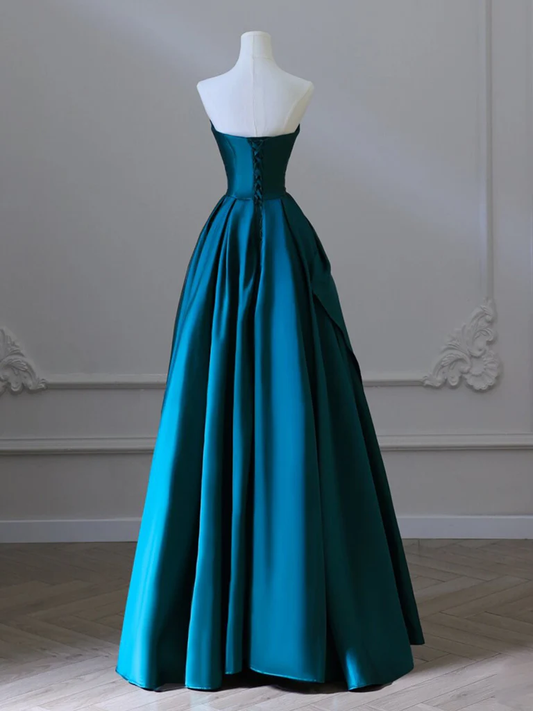 A-Line Satin Green Long Prom Dress, Green Satin Long Formal Dress fg5047