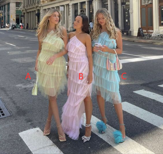 Gorgeous Sleeveless Halter Tulle Prom Dress With Layers ,Tulle Formal Gown fg1407