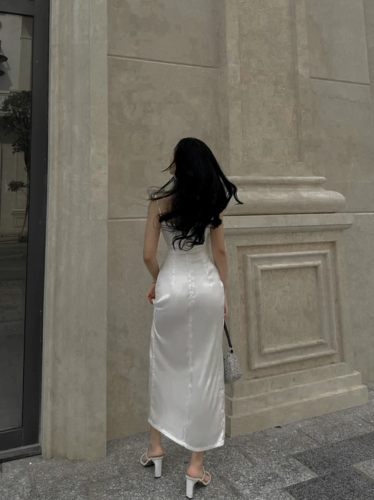 White Spaghetti Strap Slit Women Dresses 2024 New Elegant Party Evening Dresses fg4583