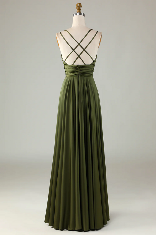 Simple Prom Dresses, A-line Sleeveless Olive Long Bridesmaid Dress fg5010