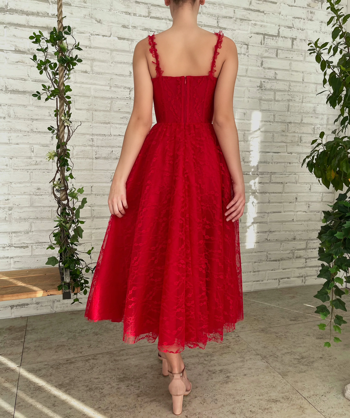 Red Lace Party Prom Dress Tulle Sweet 16 Gown