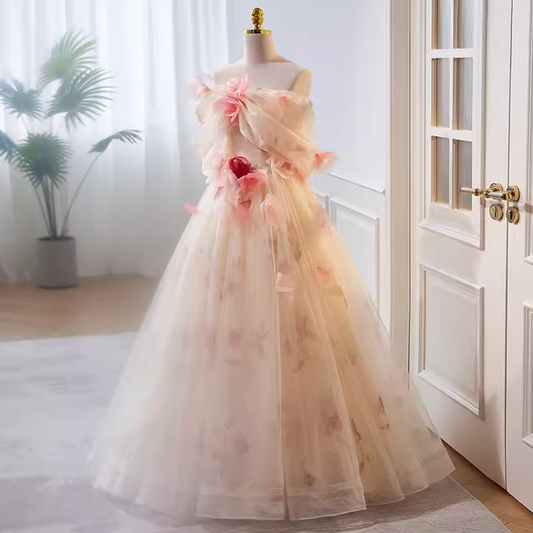 Princess Ball Gown Strapless Tulle Long Prom Dress B134