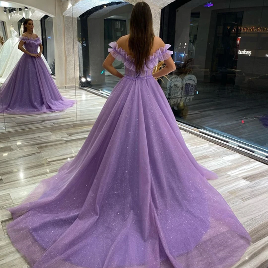 Off The Shoulder Tulle Bridal Gown A-Line Princess Prom Wedding Evening Dress cc538