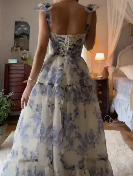 Beautiful Floral Print Chiffon Long Prom Dresses Evening Dress fg1915