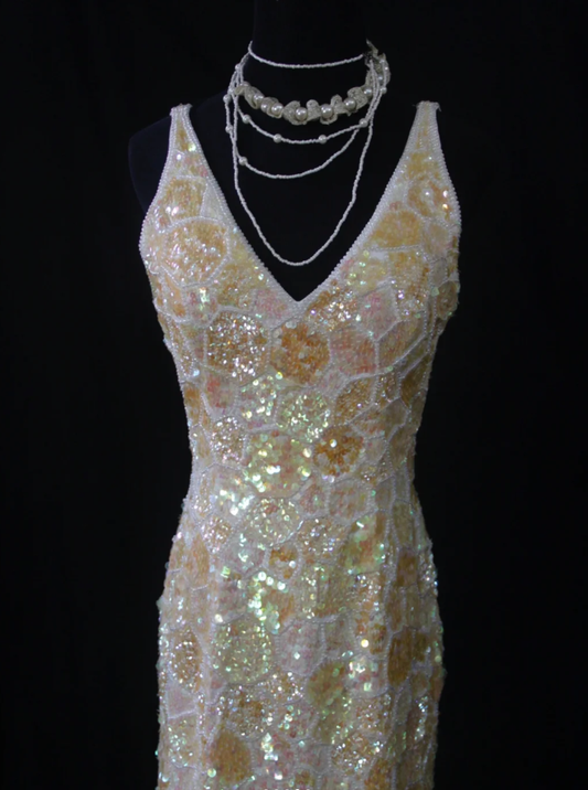Glitter V Neck Sleeveless Sequin Beaded Sheath Long Evening Gown Formal Birthday Prom Dress