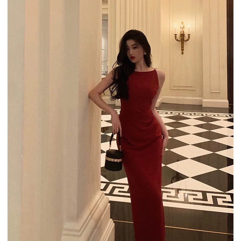 Sexy Sheath Jewel Neckline Red Long Prom Dresses Birthday Outfits Evening Gown