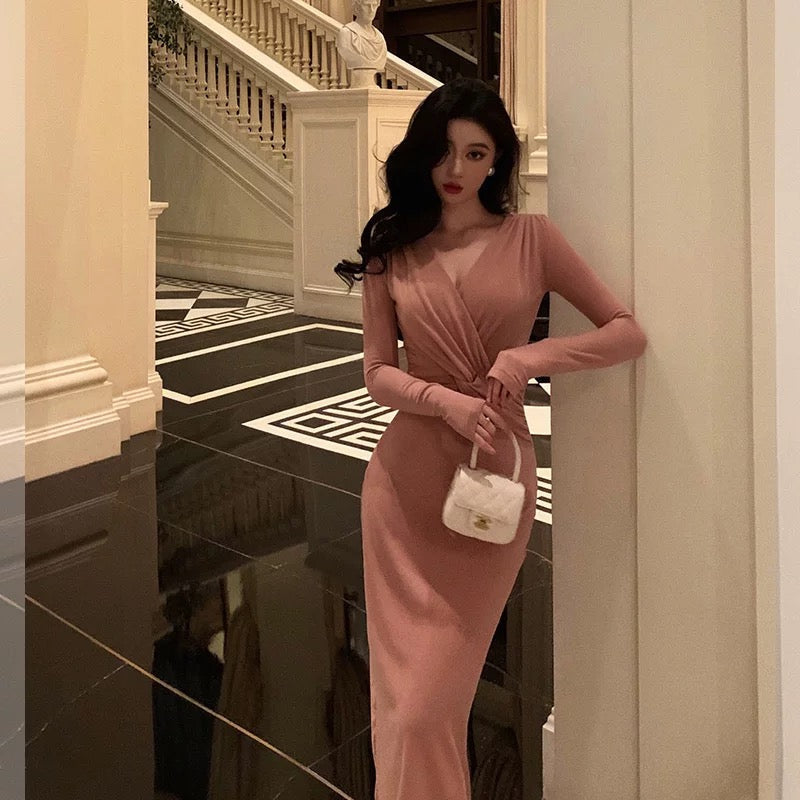 Sexy Sheath V Neckline Pink Pleated Prom Dresses Birthday Outfits Evening Gown
