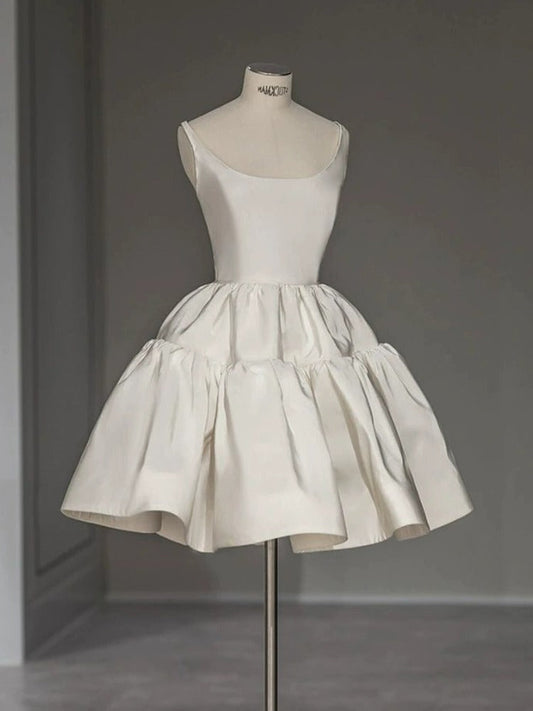 Chic Ball Gown Straps White Satin Homecoming Dresses Birthday Dress Birthday Outfits