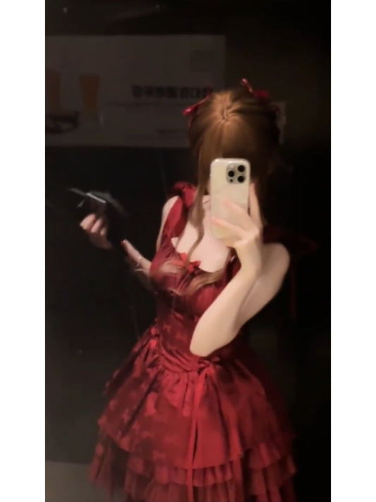 Chic French Ball Gown Spaghetti Straps Holiday Dress Burgundy Birthday Dresses Birthday Outfits