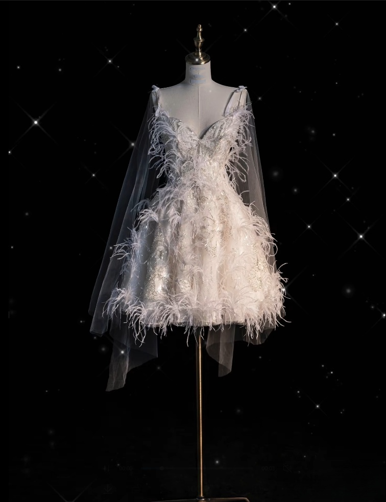 Unique Ball Gown Straps Sequin Short White Wedding Dresses Brides Dress