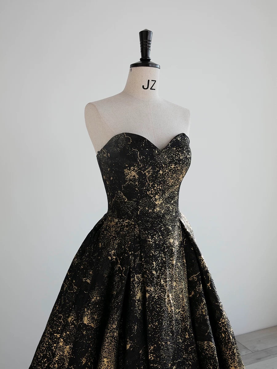 Vintage Ball Gown Sweetheart Sleeveless Long Prom Gown Fairy Black Prom Dresses