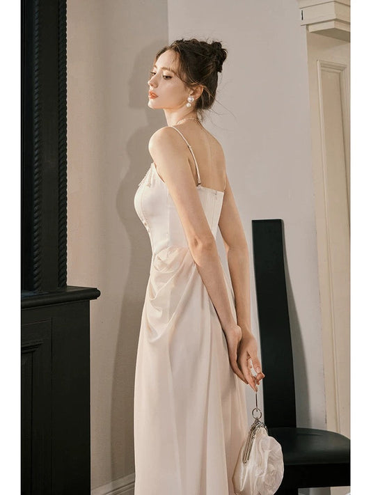 Pretty A line Spaghetti Straps Pink Ankle Length Evening Dress Prom Dresses SD2850