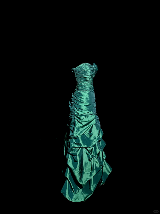 Aesthetic Mermaid Sweetheart Neckline Green Taffeta Prom Dress Ruffle Long Party Dress SD2928