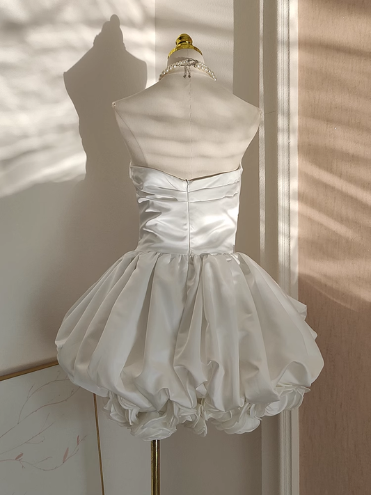 Sexy Ball Gown Sweetheart White Satin Vacation Dresses Short Birthday Outfits